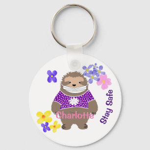 Cute Stay Safe Stay Sloth In Mask Fun Graphic Keychain