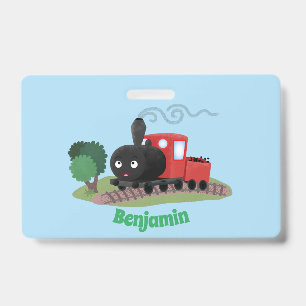 Cute steam train locomotive cartoon illustration badge