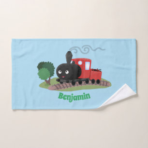 Cute steam train locomotive cartoon illustration bath towel set