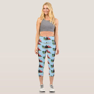 Cute steam train locomotive cartoon illustration capri leggings