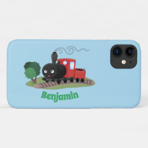 Cute steam train locomotive cartoon illustration iPhone 11 case