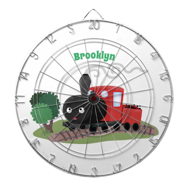 Cute steam train locomotive cartoon illustration dartboard (Front)