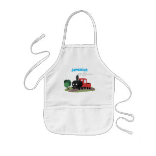 Cute steam train locomotive cartoon illustration kids apron