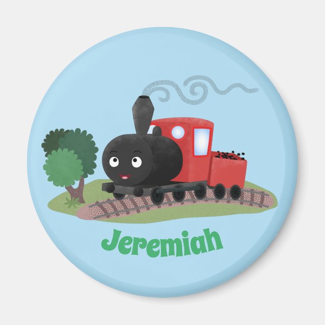 Cute steam train locomotive cartoon illustration magnet (Front)