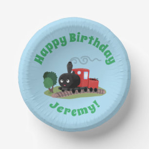 Cute steam train locomotive cartoon illustration paper plate