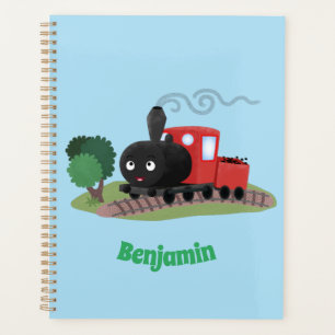 Cute steam train locomotive cartoon illustration planner