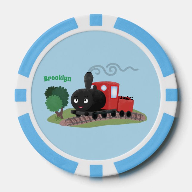 Cute steam train locomotive cartoon illustration poker chips (Front)
