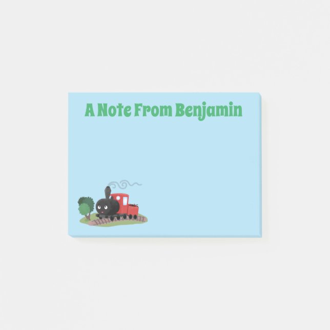Cute steam train locomotive cartoon illustration post-it notes (Front)