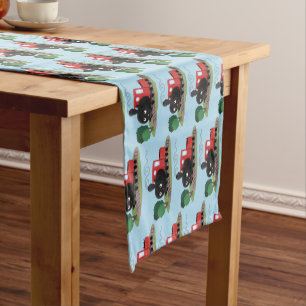 Cute steam train locomotive cartoon illustration short table runner