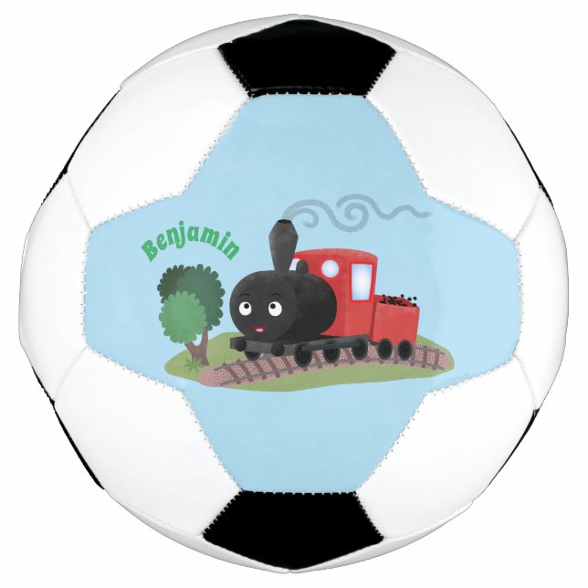 Cute steam train locomotive cartoon illustration soccer ball (Front)