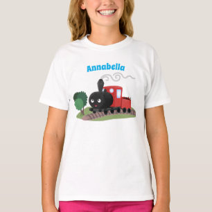 Cute steam train locomotive cartoon illustration T-Shirt