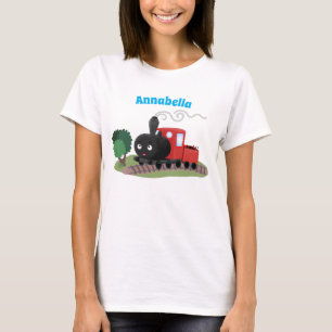 Cute steam train locomotive cartoon illustration T-Shirt