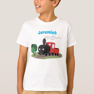 Cute steam train locomotive cartoon illustration T-Shirt