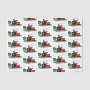Cute steam train locomotive cartoon illustration tissue paper