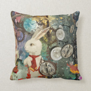 Cute steampunk Alice Wonderland white rabbit Throw Pillow