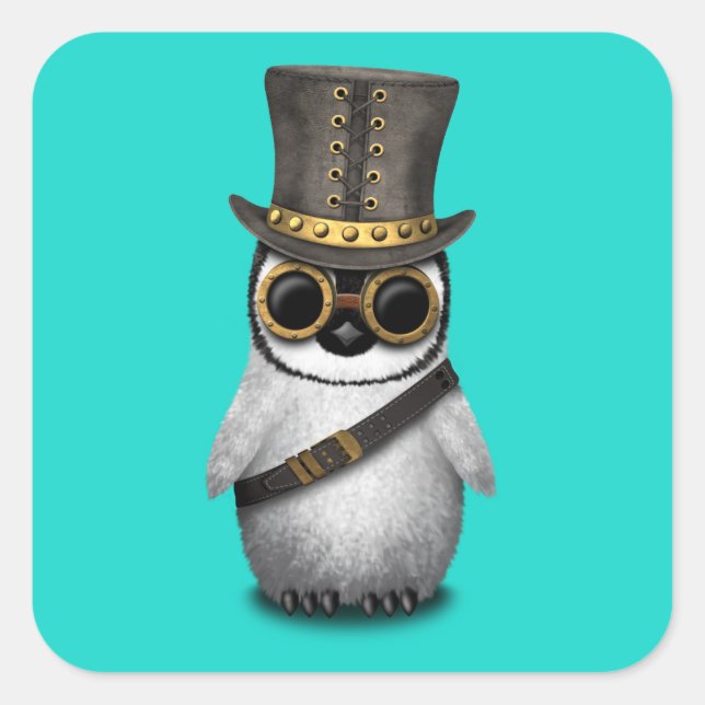 Cute Steampunk Baby Penguin Square Sticker (Front)