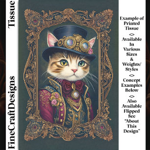 Cute Steampunk Cat, Top Hat, Frame DG4R Decoupage Tissue Paper