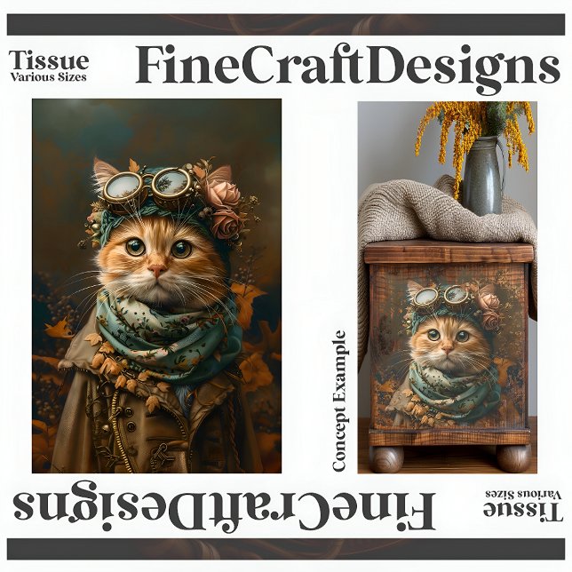 Cute Steampunk Cat Whimsical Attire A5R Decoupage Tissue Paper (Creator Uploaded)