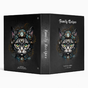 Cute steampunk cat with clocks and gears.  binder