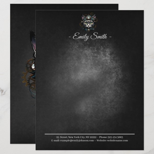 Cute steampunk cat with clocks and gears.  letterhead (Front/Back)