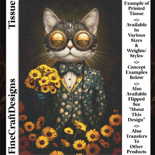 Cute Steampunk Cat, Yellow Flowers CY9L Decoupage Tissue Paper