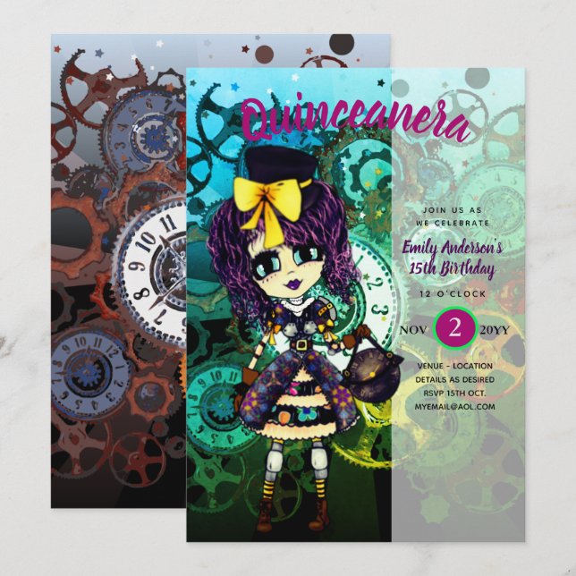 Cute STEAMPUNK Girl Cosplay Birthday Invitation (Front/Back)