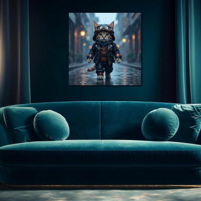 Cute Steampunk Kitten Marcher dans la pluie Poster (Créateur téléchargé)