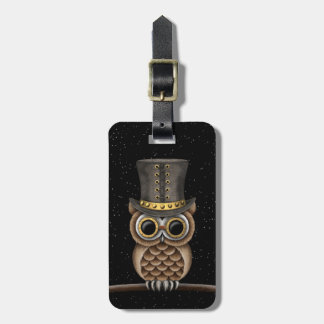 Cute Steampunk Owl on a Branch with Stars Luggage Tag