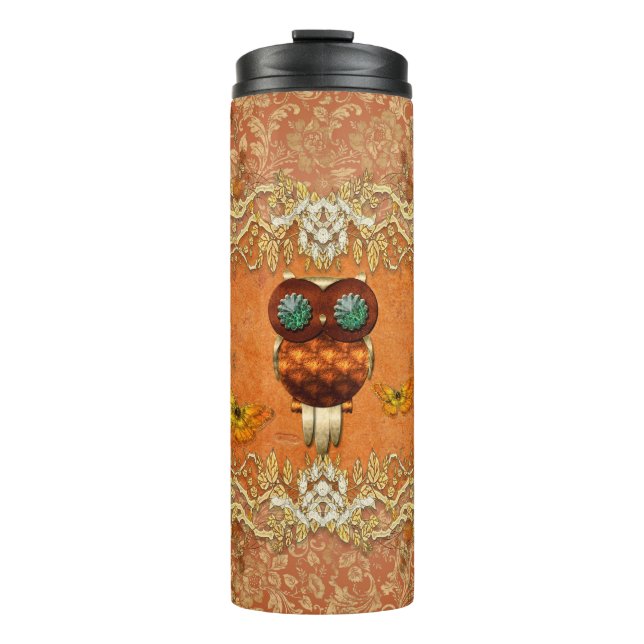 Cute steampunk owl thermal tumbler (Front)