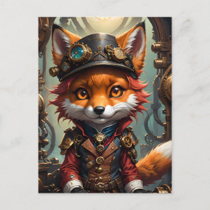 Cute Steampunk Red Fox Postcard