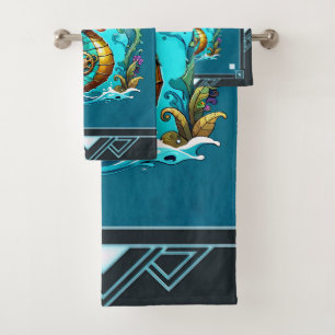 Cute steampunk seahorse with a stylish  hat.  bath towel set