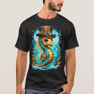 Cute steampunk seahorse with a stylish  hat.  T-Shirt