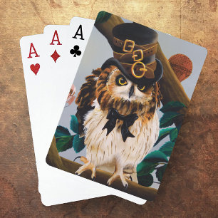 Cute Steampunk Top Hat Owl Playing Cards