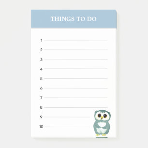 Cute Steel Blue Owl & Editable Things To Do Post-it Notes