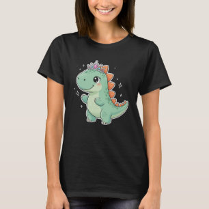 Cute Stegosaurus Bride Tiara Black Background Art T-Shirt