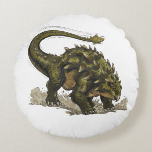 Cute Stegosaurus Dinosaur Avocado Green Round Pill Pillow
