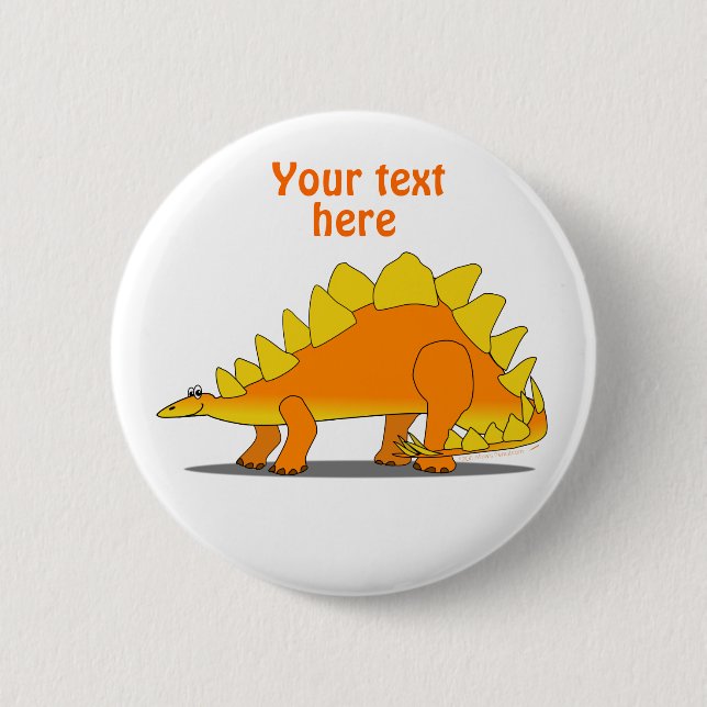 Cute Stegosaurus Dinosaur Cartoon Template 2 Inch Round Button (Front)