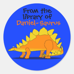 Cute Stegosaurus Dinosaur Custom Name Book Plate Classic Round Sticker