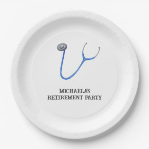 Cute Stethoscope Doctor Nurse Retirement Paper Plate