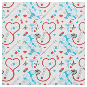 Cute Stethoscope Nurse   Doctor EKG Pattern Fabric