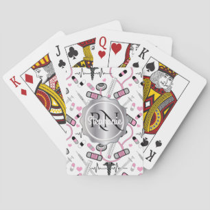 Cute Stethoscope Nurse   Doctor EKG Pattern Name Playing Cards