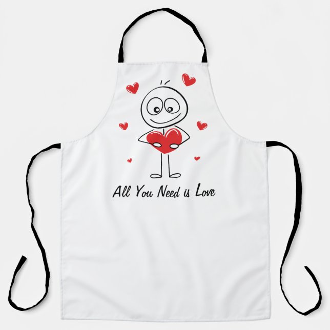 Cute Stick Figure All You Need Is Love Design Apron (Front)