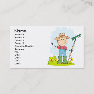 cute stick figure boy gardener farmer business card
