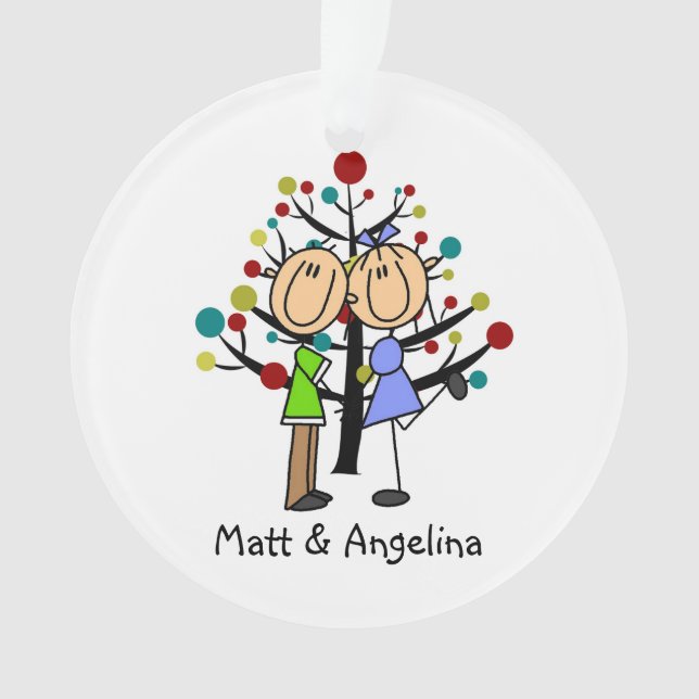 Cute Stick Figure Couple Holiday Ornament (Front)
