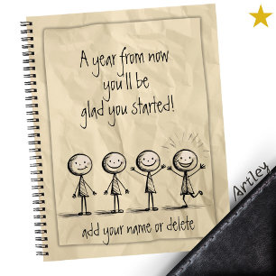 Cute Stick Figure Doodle Paper Custom Name Phrase  Notebook