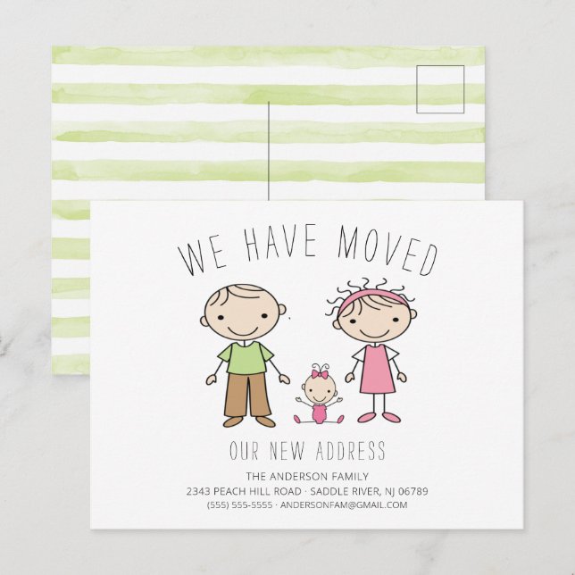 Cute Stick Figure Family Moving Announcement (Front/Back)