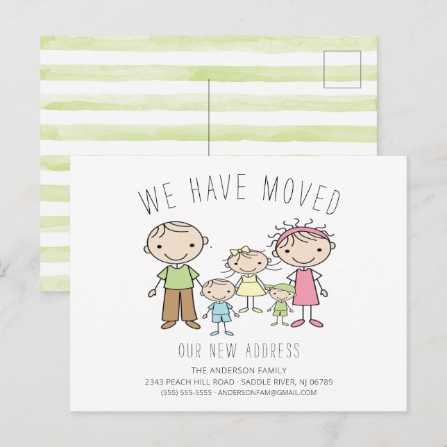 Cute Stick Figure Family Moving Announcement (Front/Back)