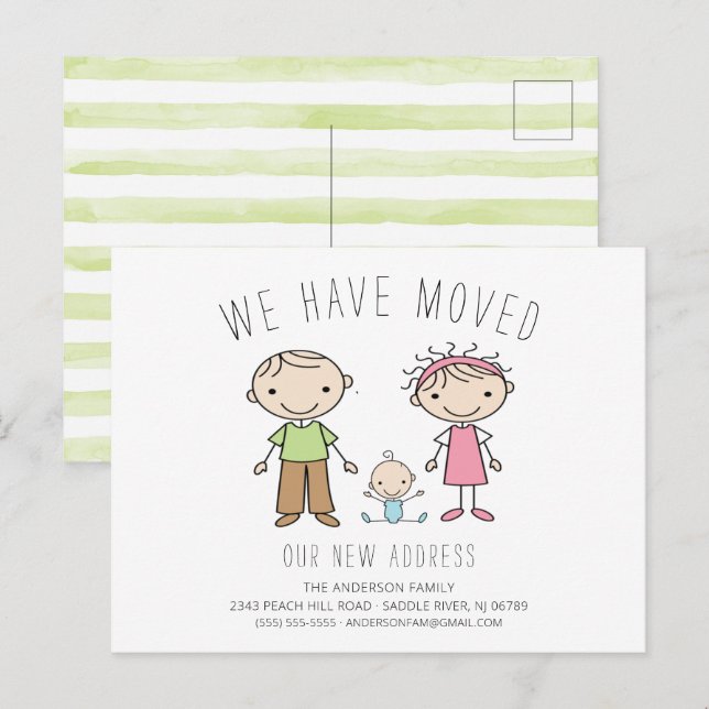 Cute Stick Figure Family Moving Announcement (Front/Back)