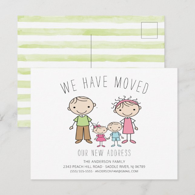 Cute Stick Figure Family Moving Announcement (Front/Back)