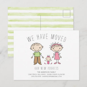 Cute Stick Figure Family Moving Announcement Postcard